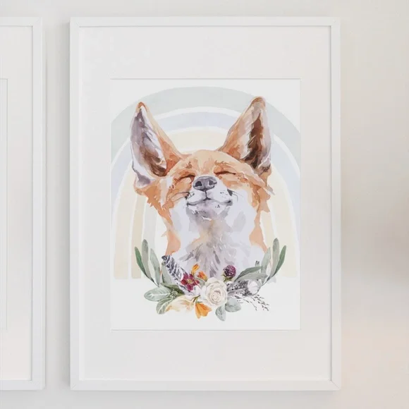Watercolor Floral Red Fox Wall Art Illustration Print Poster Card Unframed - Picture 7 of 8
